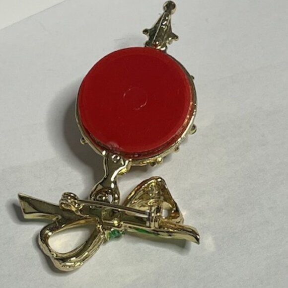 VTG Christmas Ball Ornament Brooch Enamel & Acrylic Movable Brooch Pin 1"x2.25 - Picture 6 of 13